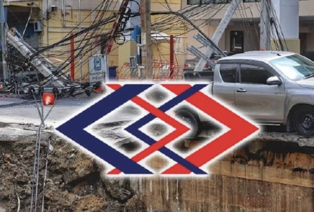 曼谷瓦奇拉醫院前道路坍陷 泰國捷運局緊急喊停紫線南段工程