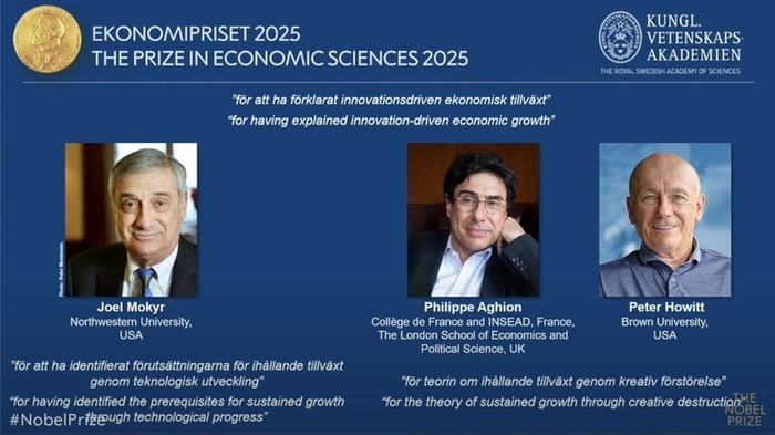 諾貝爾經濟學獎　3學者研究創新驅動經濟成長獲表彰