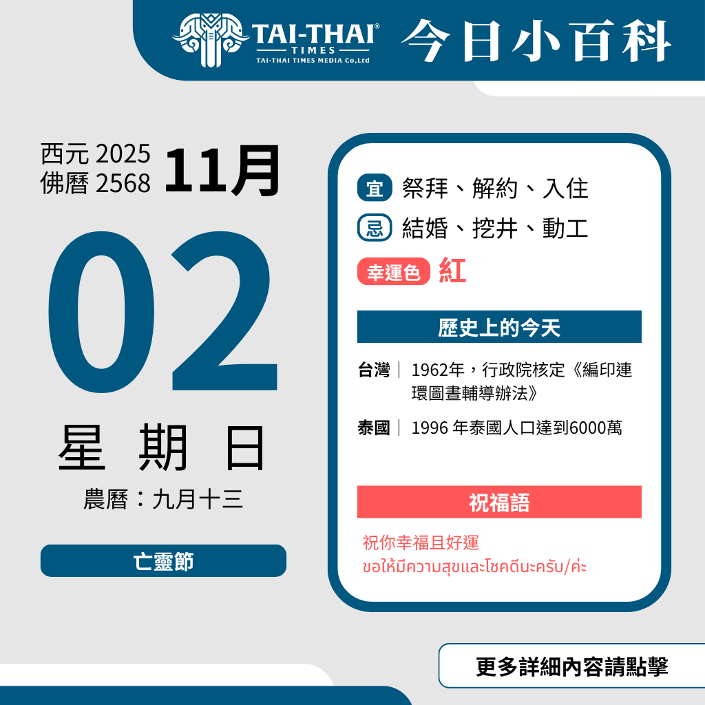 西元 2025 年 11 月 02 日（星期日）佛曆 2568 年 11 月 02 日 農曆 九月十三