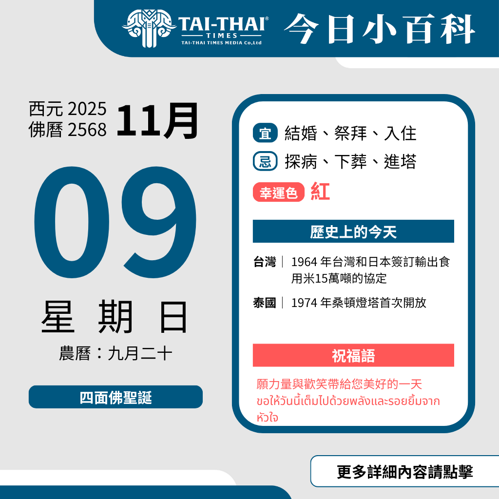 西元 2025 年 11 月 09 日（星期日）佛曆 2568 年 11 月 09 日 農曆 九月二十