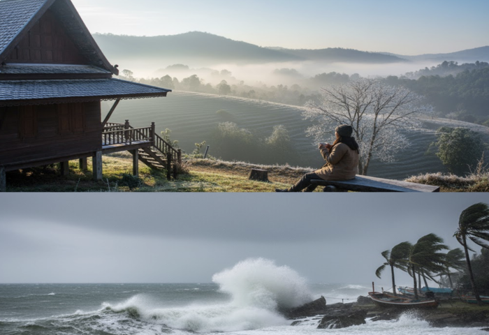 北部晨涼　南部豪雨海浪起