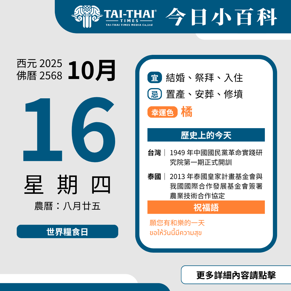 西元 2025 年 10 月 16 日（星期四）佛曆 2568 年 10 月 16 日 農曆 八月廿五 