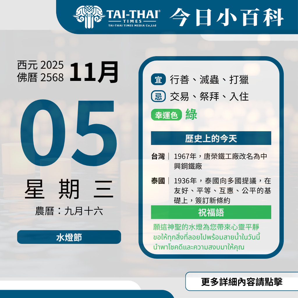 西元 2025 年 11 月 05 日（星期三）佛曆 2568 年 11 月 05 日 農曆 九月十六