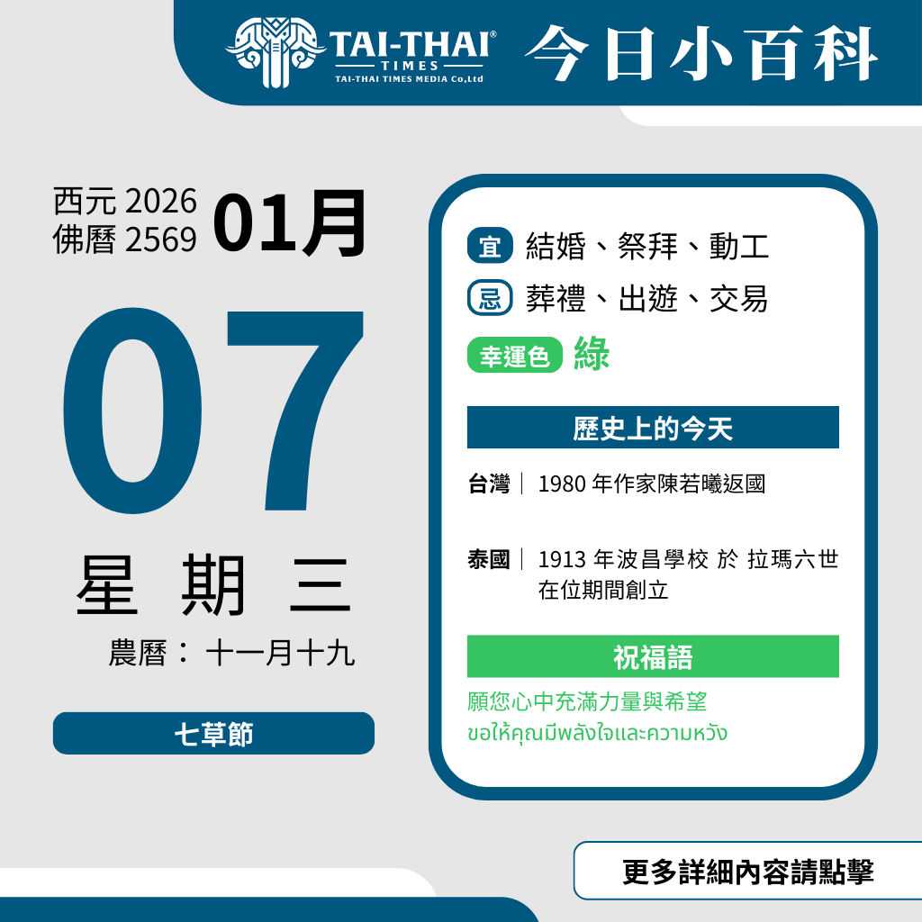 西元 2026 年 01 月 07 日（星期三）