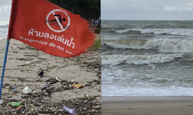 氣象局發布第 4 號警報　泰國灣插紅旗嚴禁戲水