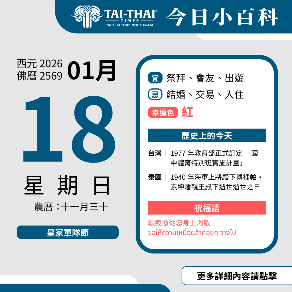 西元 2026 年 01 月 18 日（星期日）