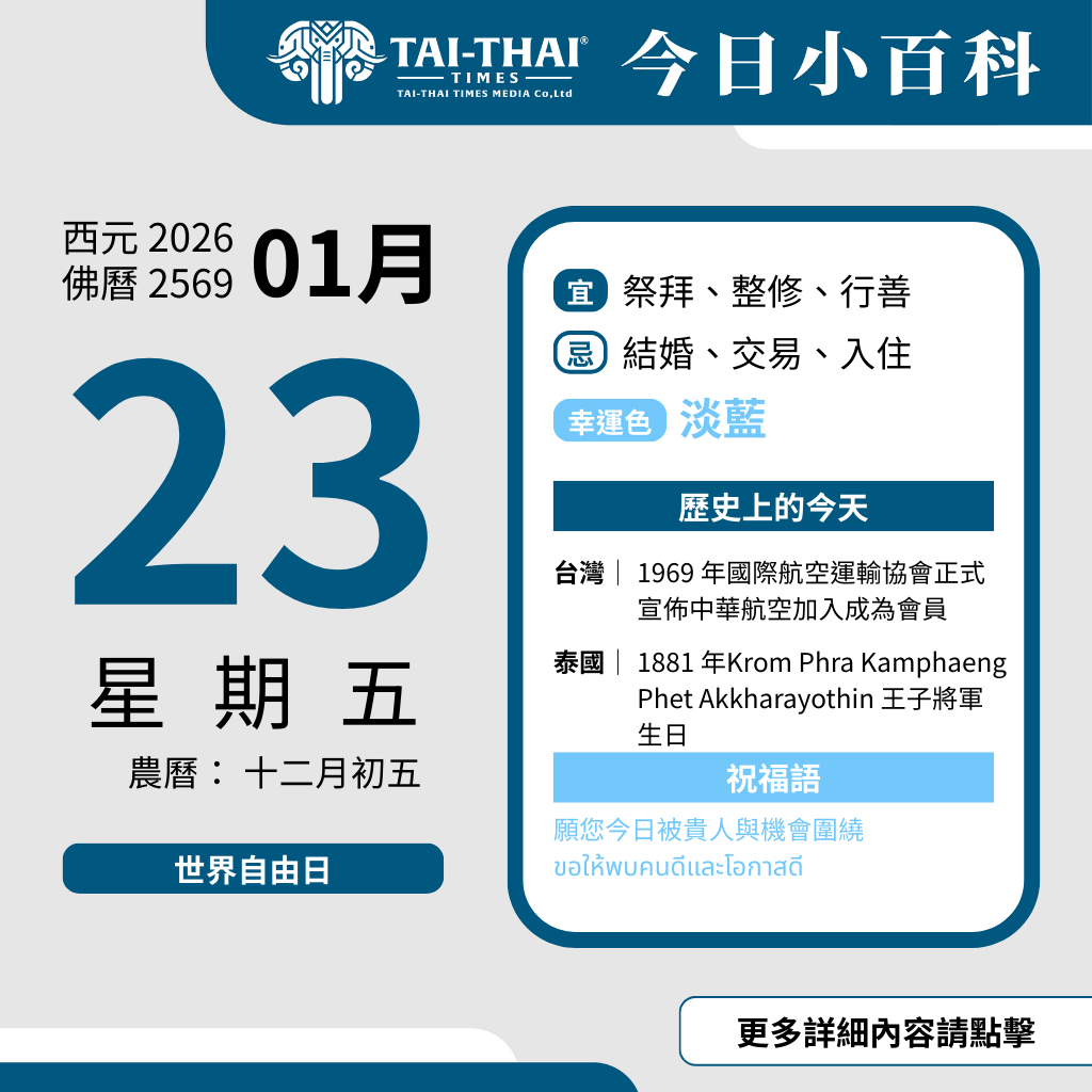 西元 2026 年 01 月 23 日（星期五）