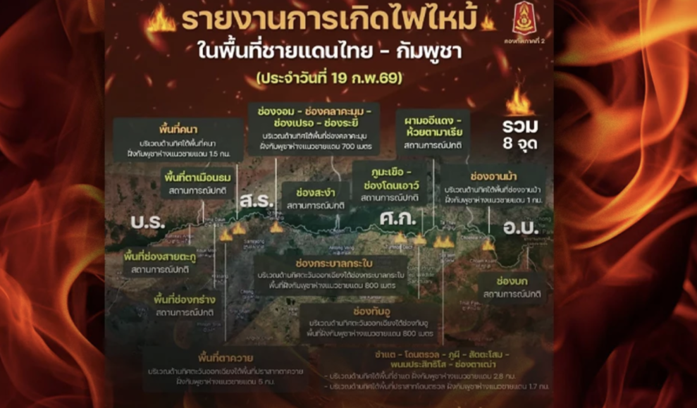 泰柬邊境8處野火監控　軍方指未波及境內