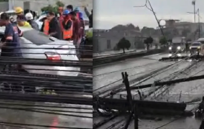 曼谷暴雨襲擊　電桿倒塌傷人