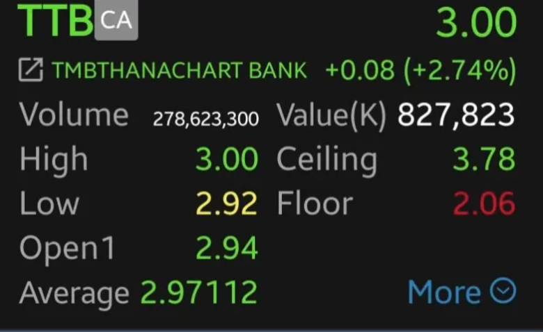 泰國銀行股全面走高　TTB勁揚2.74%領漲
